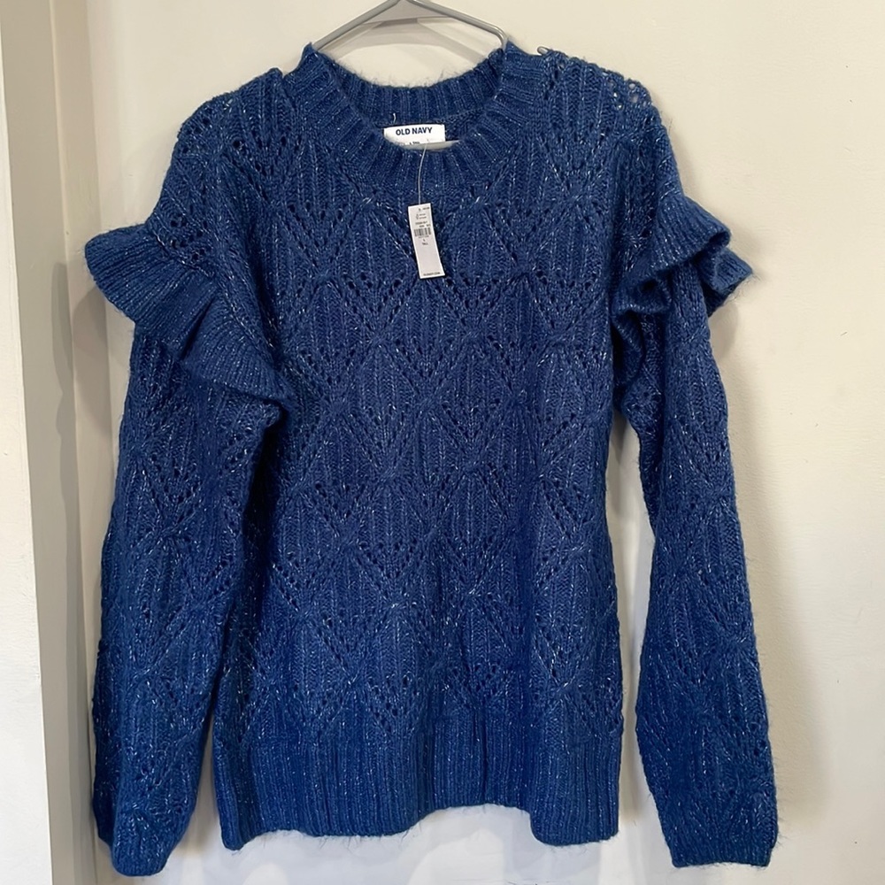 2/$15 Old navy oversized cobalt blue ruffled sleeve sweater. Size L tall